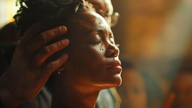 Detailed image of a pastor anointing a member of the congregation ultra-clear image