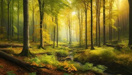 Obraz premium Autumn forest in sunny weather