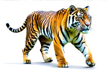 Naklejka premium Tiger walking, wild animal, white background, beautiful tiger 