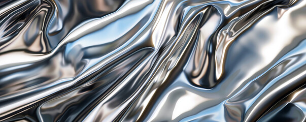 A metallic silver background with a high-gloss finish, reflecting light in a dynamic and eye-catching way.