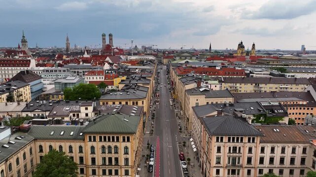 Panoramic aerial view of Maximilianstrasse, Munich, Germany.