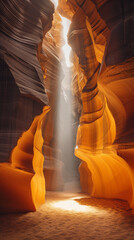 Sunlight streaming through narrow orange sandstone