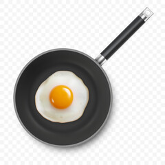 Vector 3d Realistic Fried Egg in the Frying Pan, Closeup Isolated in Top View. Design Template of Scrambled Eggs, Fried Egg, Omelette. Delicious Breakfast, Food, Culinary Concept