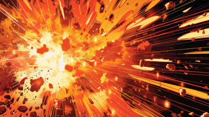 Explosion with debris and bright fiery colors