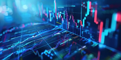 Obraz premium Indigo abstract digital art representing bullish stock market trends.