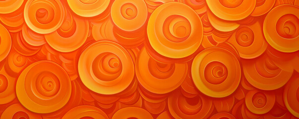 A vibrant orange background with a pattern of interlocking circles in varying shades of orange, creating depth and visual interest.