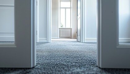 Fototapeta premium View of Grey Carpet in a Modern Home Through Open Doorways
