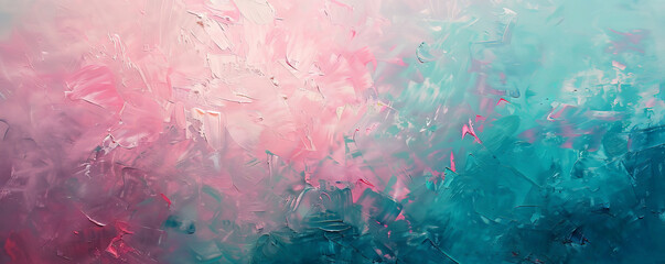 Abstract oil painting technique featuring glowing pink and teal textures. The vibrant colors create a dreamy and ethereal composition, highlighting the intricate texture of the oil paint.