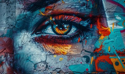 Fototapeta premium Expressive street graffiti, bold outlines and vivid hues. Graffiti artists' messages leap off the walls with urban vitality