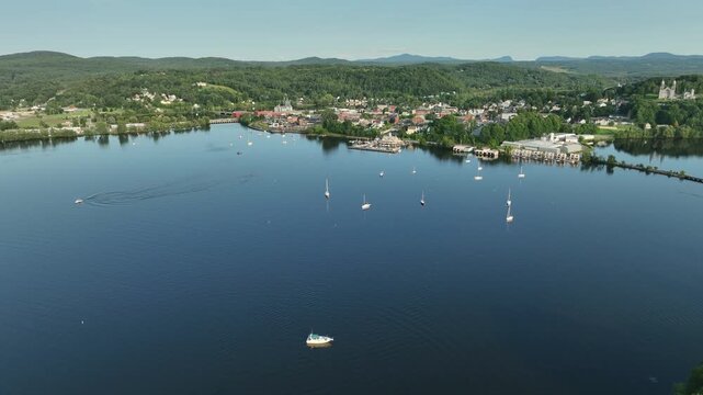 Aerial View of With Boats on Lake Memphremagog - Newport, Vermont