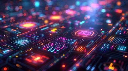 Fototapeta premium Dynamic modular background depicting a sleek, responsive interface with real-time data visualization, reflecting the adaptability and interactivity of modern tech ecosystems and AI algorithms