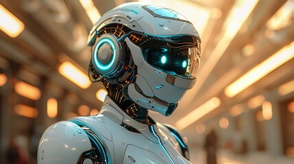 Fototapeta premium Innovative cybernetic background depicting an advanced robotic assistant performing complex tasks, emphasizing the role of AI and automation in enhancing productivity and efficiency Watercolor style,
