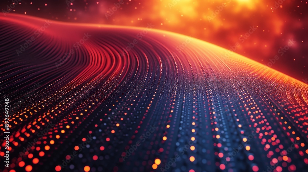 Poster Abstract digital landscape with glowing particles, futuristic neural network concept