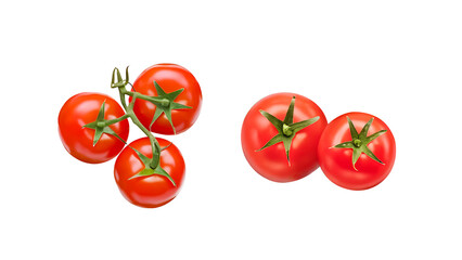 A group of tomatoes on a white background