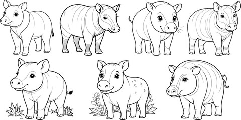 Tapir coloring page and outline vector design