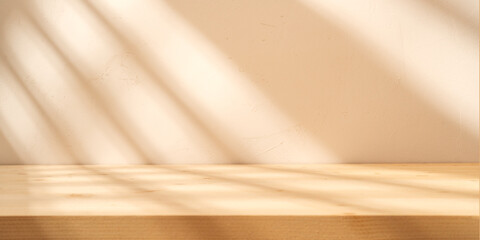 Beige wall with abstract light and shadows. Mock up for branding products, presentation and health care.	