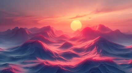 Mountain Range Sunset With Pink and Blue Hues