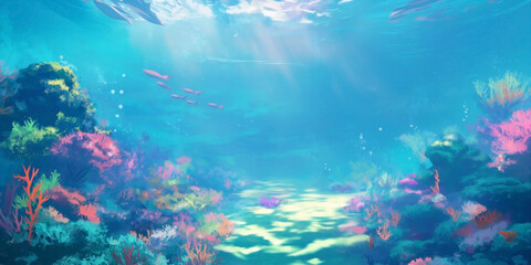 Fototapeta premium an anime style of under sea colorful coral under clean sea water
