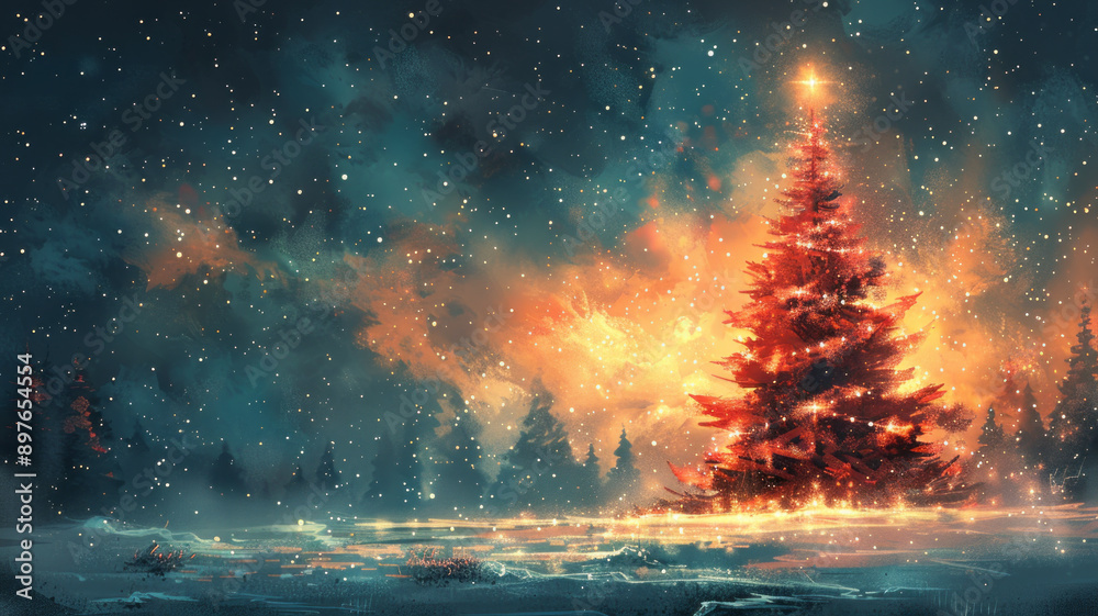 Fototapete create a drwaing of a christmas tree with presend, generative ai
