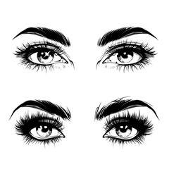 Fototapeta premium Eyelashes set on white background, girl, salon, vector illustration, mascara, illustration, beauty, eyelash, lash, vector, false, eye, isolated 