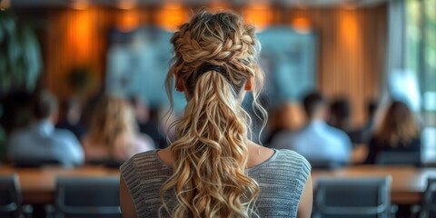Fototapeta premium Woman Attending Conference from Behind