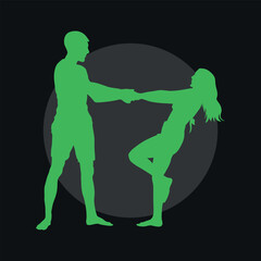 Fototapeta premium Silhouette of a dancing couple. A man and a woman. . Vector on black background