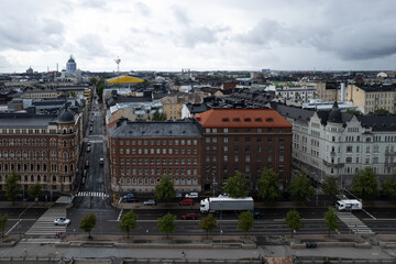 Aerial drone view of Helsinki cityscape capital of Finland