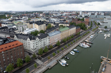 Aerial drone view of Helsinki cityscape capital of Finland