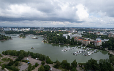 Aerial drone view of Helsinki cityscape capital of Finland
