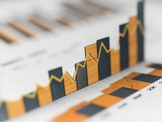 Minimalist bar chart on a white background, depicting a sharp rise in stock prices, reflecting a market boom.