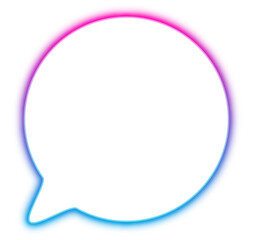 Neon glowing transparent speech chat bubble. Dialog and communication design for messaging and conversations