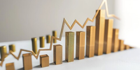 Minimalist bar graph with a sharp increase in stock values, set against a pristine white surface.