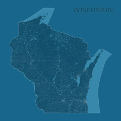 Obraz premium Wisconsin, United States artistic blueprint map poster