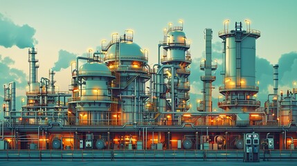 Stunning background of industrial safety equipment and protocols, highlighting the critical importance of technology and safety in chemical and petroleum operations. Watercolor style, high resolution