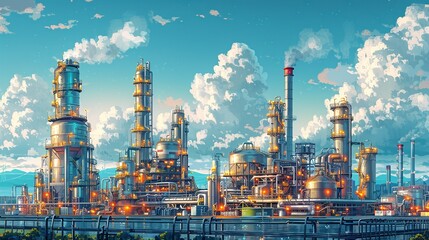 Stunning background of industrial safety equipment and protocols, highlighting the critical importance of technology and safety in chemical and petroleum operations. Watercolor style, high resolution