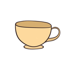 Simple hand-drawn yellow tea cup line art on transparent background