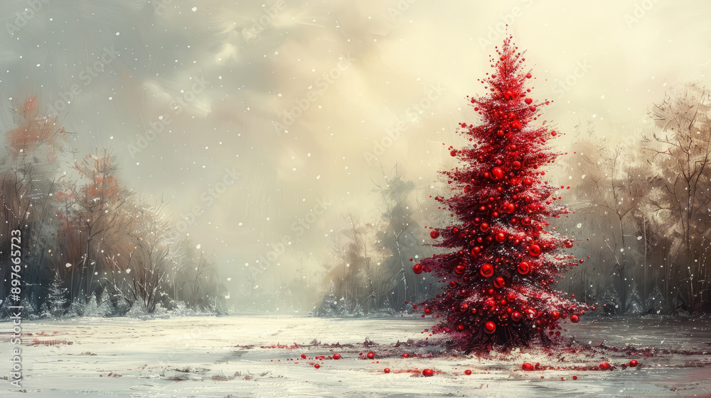 Fototapete create a drwaing of a christmas tree with presend, generative ai