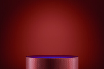 Sleek red podium for product display, modern 3d empty stage background