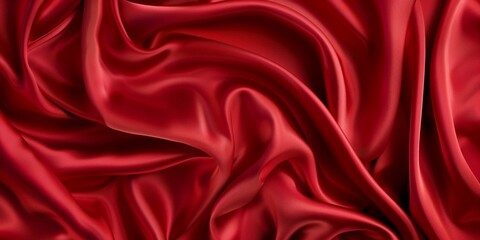 Closeup of rippled red silk fabric - AI Generated