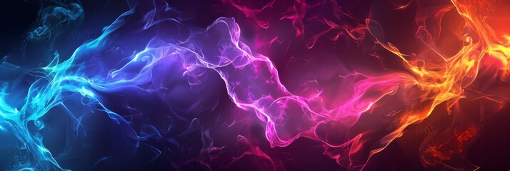 Fototapeta premium Colorful abstract energy waves in blue, pink, and orange creating a dynamic and striking visual effect.