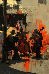 Fototapeta premium Abstract Painting of Jazz Musicians Playing on Street