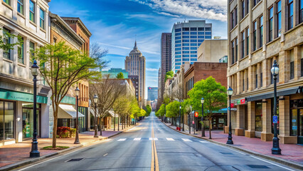 Empty streets of downtown Raleigh, North Carolina, with closed shops and restaurants, during the COVID-19 pandemic, highlighting the economic impact on local businesses.