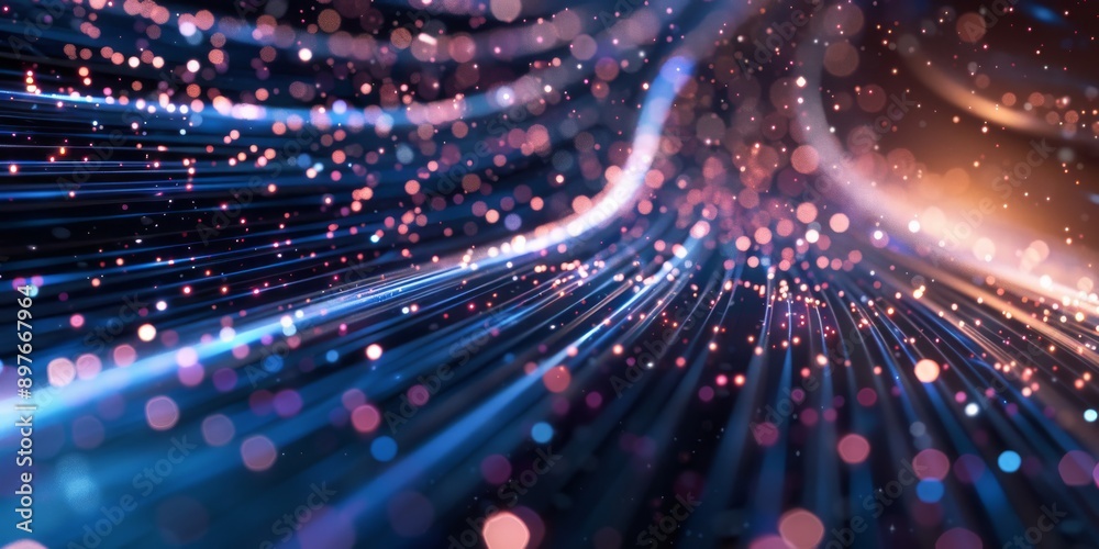 Poster the data streams and light particles in motion create a futuristic visualization of technology with 