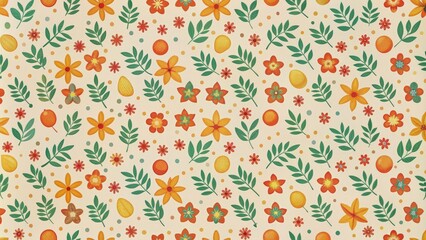 Vibrant Floral and Fruit Pattern on a Cream Background. Generative AI