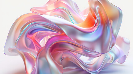 Abstract Iridescent Fluid Shape on White Backgroun