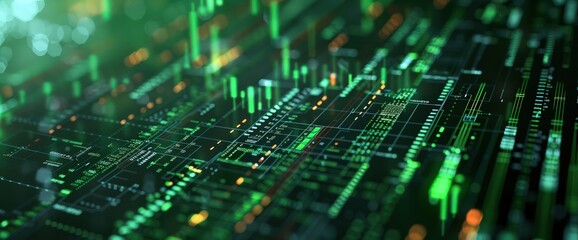 Mint green data stream with interactive stock market analytics.