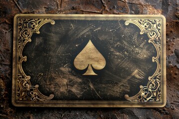 Ornate playing card frame with golden borders on textured background