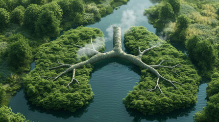 Lush green forest shaped like human lungs