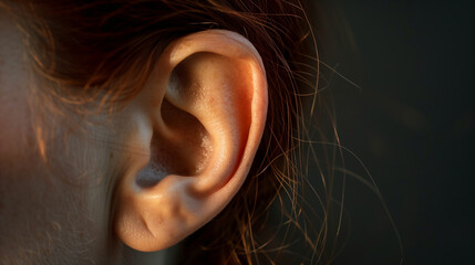 Close up of a human ear on black background 