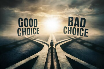 good or bad choice concept, business ethics for businessman decision maker strategy analysis positive thinking right solution psychology direction choose for best management of company dilemma goal